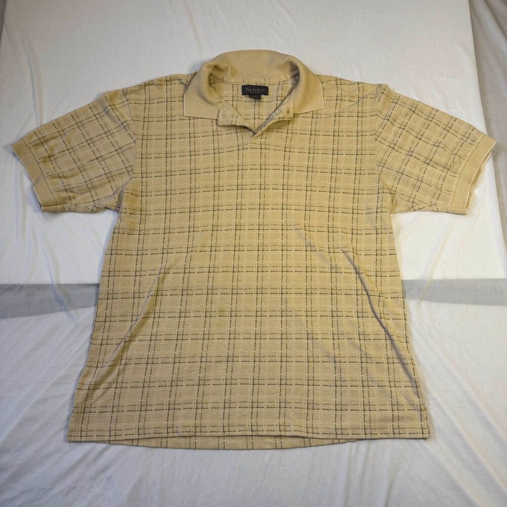 Van Heusen Men's Polo Shirt Medium Hatching Striped Workwear Golf Activewear